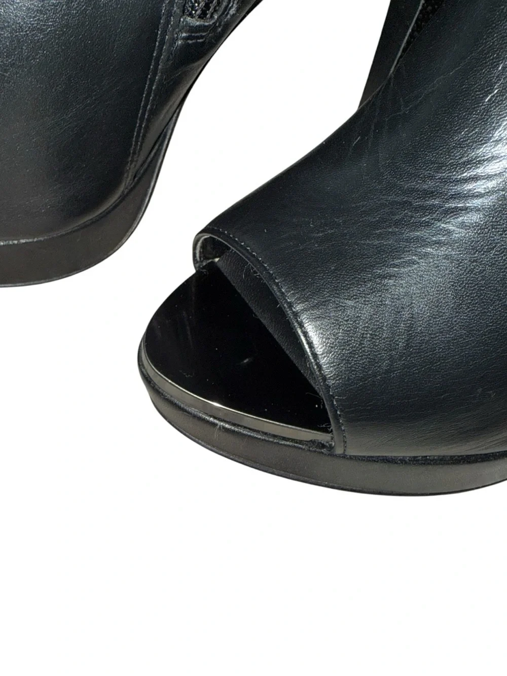 Herve Leger Nora metallic-studded heel Black Leather Over-the-Knee PeepToe Boots
